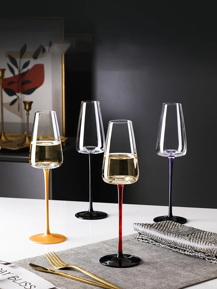 

360ml Thin rods Champagne Glasses Crystal Gobles Colored Rods Bordeaux Glasses Sparkling Wine Glasses Creative Glass Ware