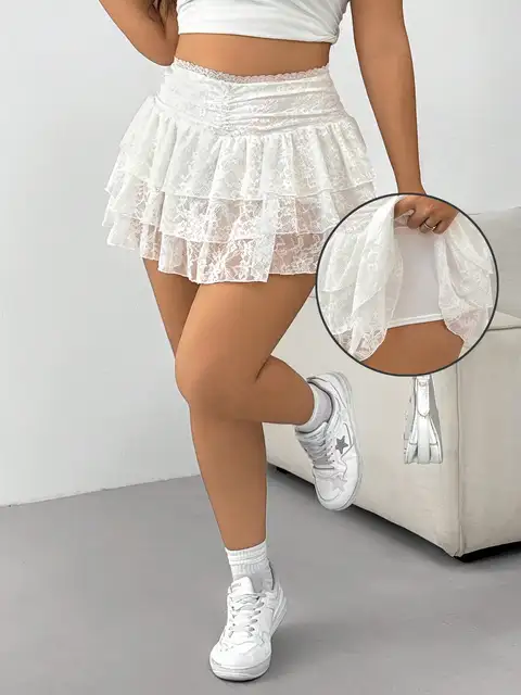 Plus Size Lace Ruffle Layered Cake Mini Skirt