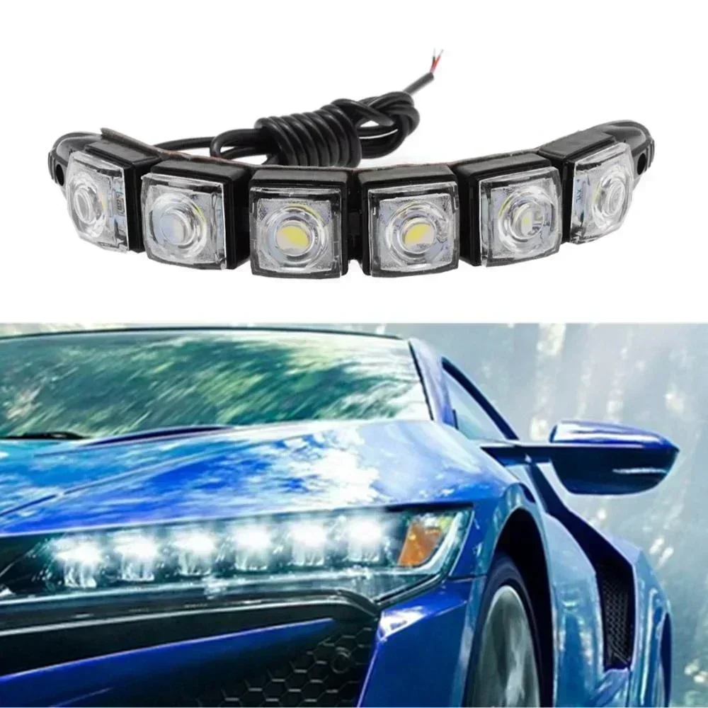 2Pcs Universal Car Led DRL Daytime Running Light Flexible 6SMD White Ice Blue Waterproof Driving Fog Bulb Styling DC 12V Tools