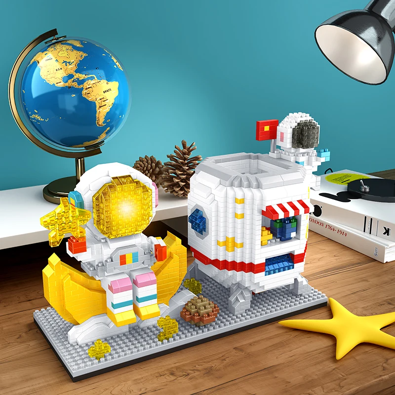 

MOC Space Micro Building Blocks Spaceman Figures Astronaut with Display Box LED Light Diamond Mini Brick Toys for Kids Gifts