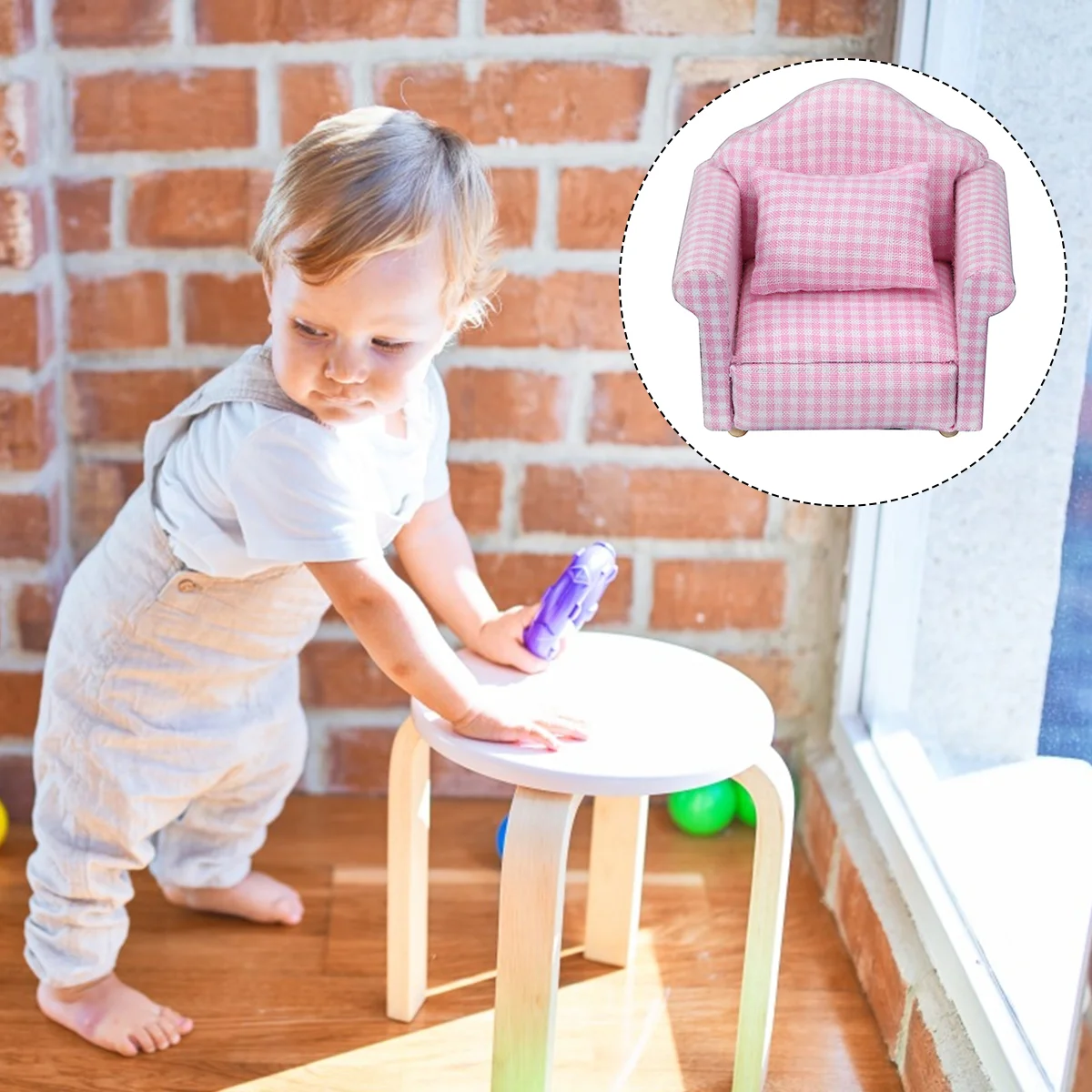 

Furniture Set Decorations Mini Sofa Individual Couch Miniature Toys Wood Cloth Dollhouse