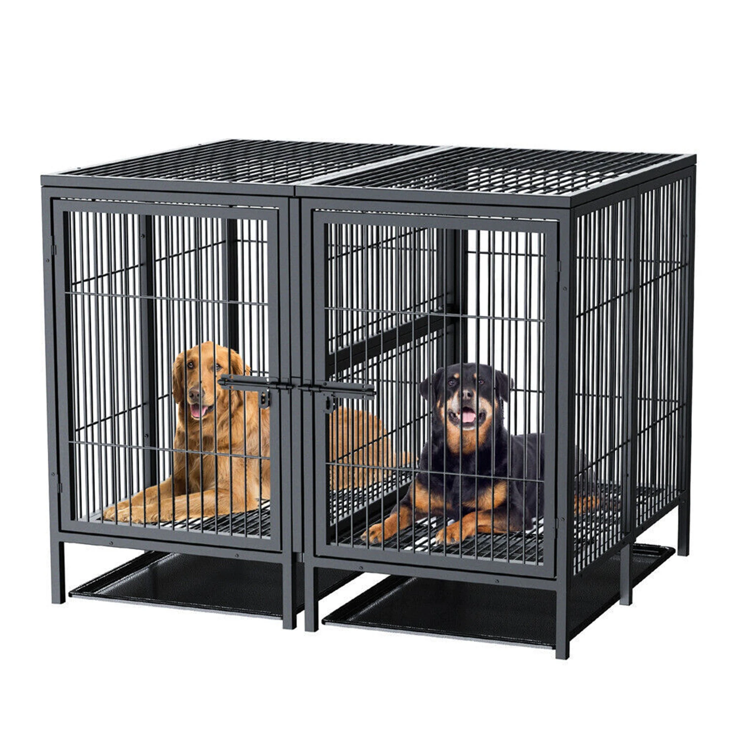 

Jumbo XXL Large Dog Cage Heavy Duty Metal Pet Playpen Crate Kennel House with Steel Lock and Removable Trays Double Door