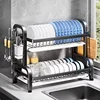 Dish Drying Rack 2-Tier Compact Kitchen Dish Rack Drainboard Set Large Rust-Proof Dish Drainer with Utensil Holder 4