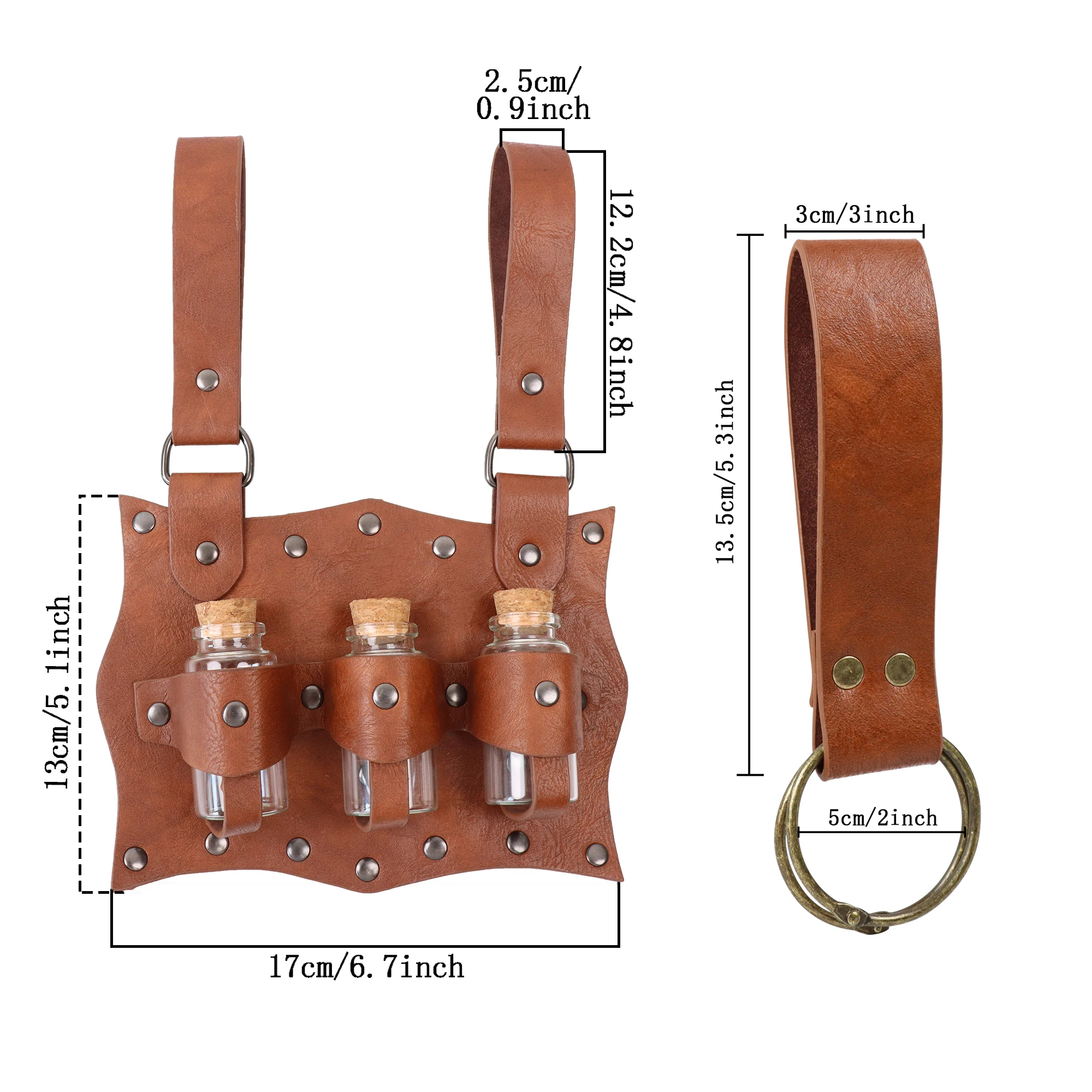 Vintage Renaissance Festival Pu Leder Gürtel Hüft tasche mit Beutel und Trank Flaschen halter Halloween Hexe Cosplay Set – Detail 2