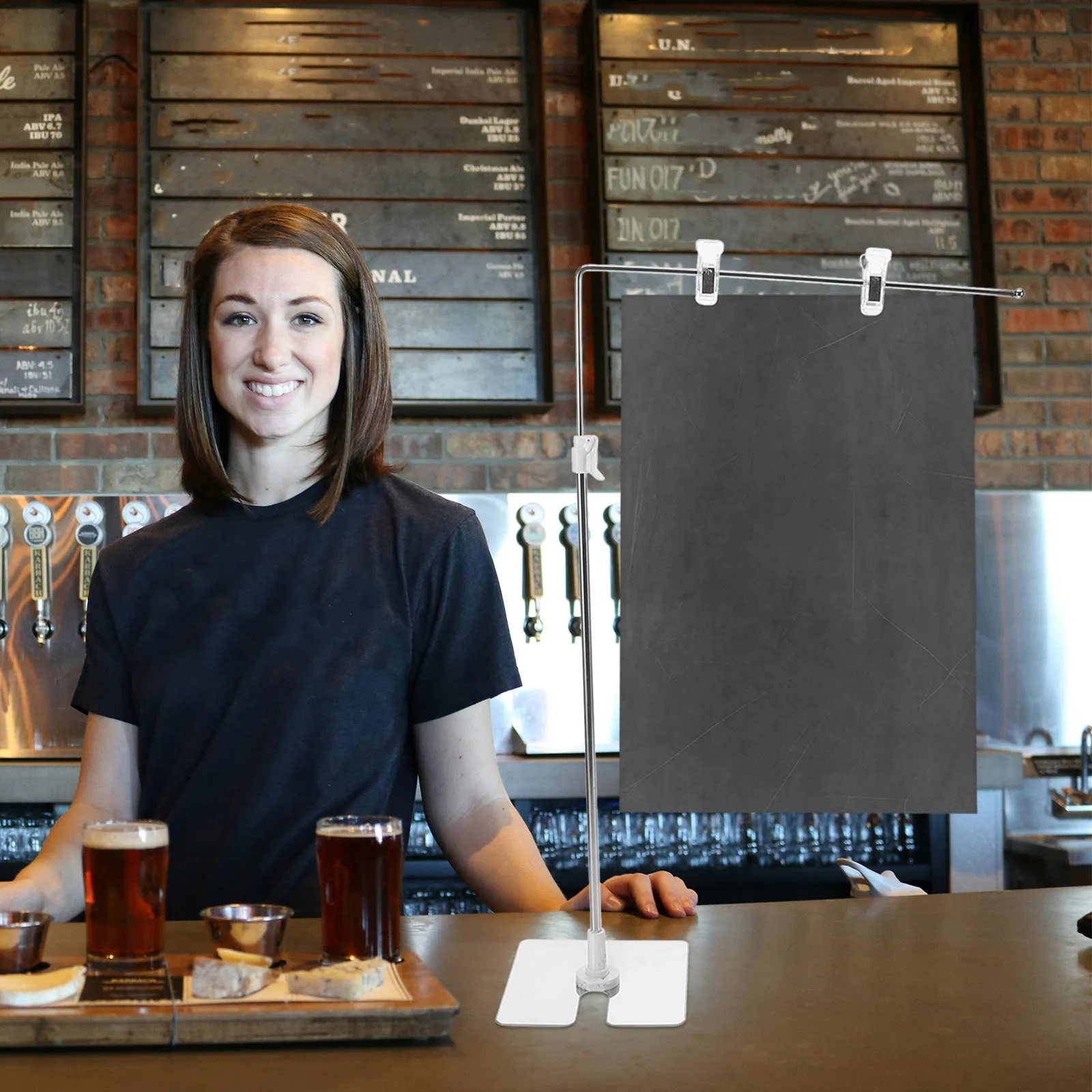 스테인리스 스틸 데스크탑 배너 스탠드 포스터 홀더 디스플레이 랙 공간 절약형 모던 디자인 (슈퍼마켓, 사무실, 상점용)