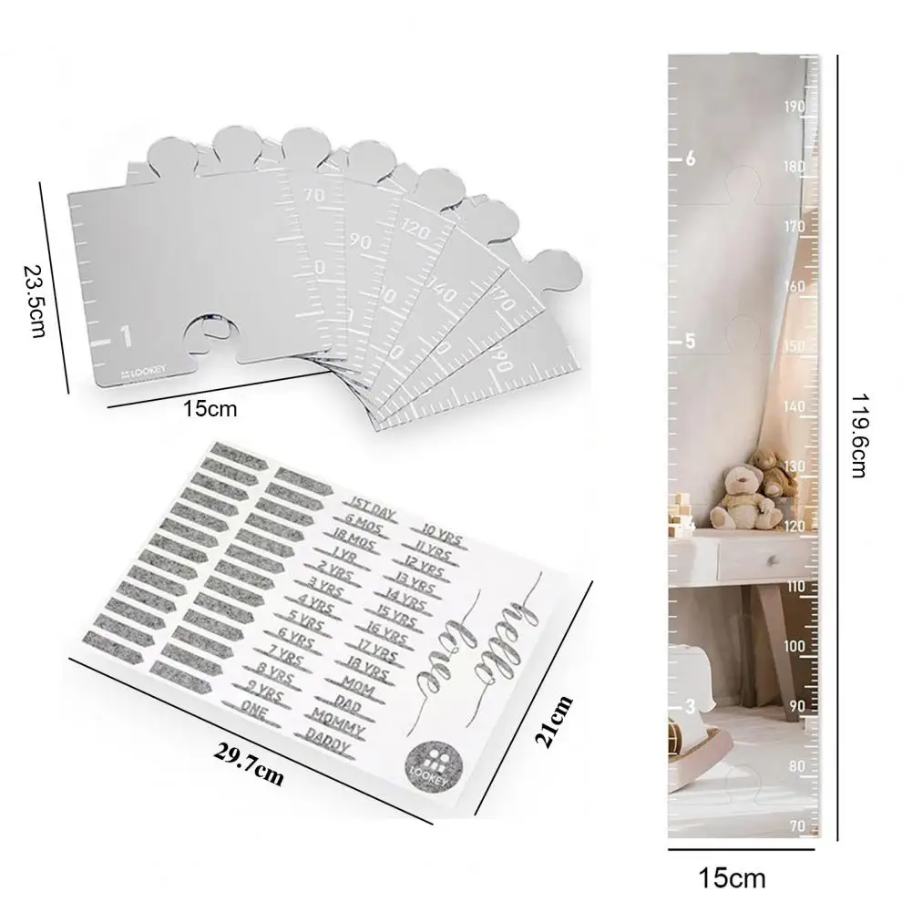 7Pcs/Set Acrylic Mirror Kids Growth Chart Children Room Nursery Bedroom Baby Wall Hanging Splicing Height Measurement Rulers
