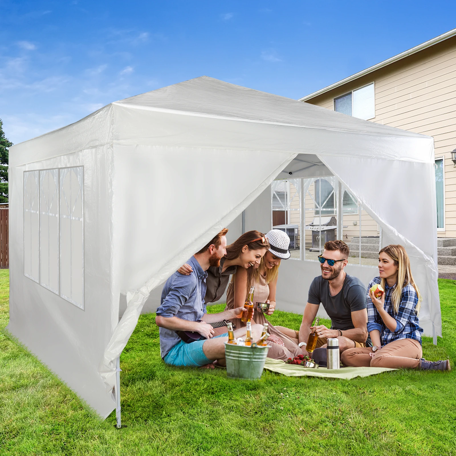

3x3M Folding Tent 2 Doors & 2 Windows Practical Waterproof Right-Angle Tent with Carry Bag White[US-Stock]