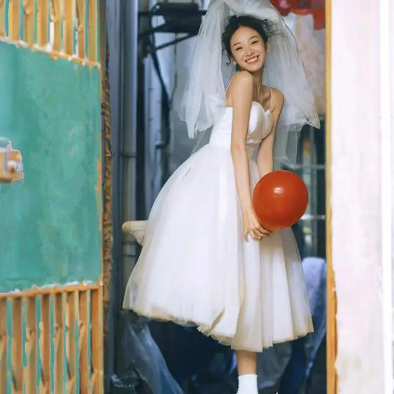 Sweet Simple Short Wedding Dresses Fashion Spaghetti Straps Tulle wedding dresses
