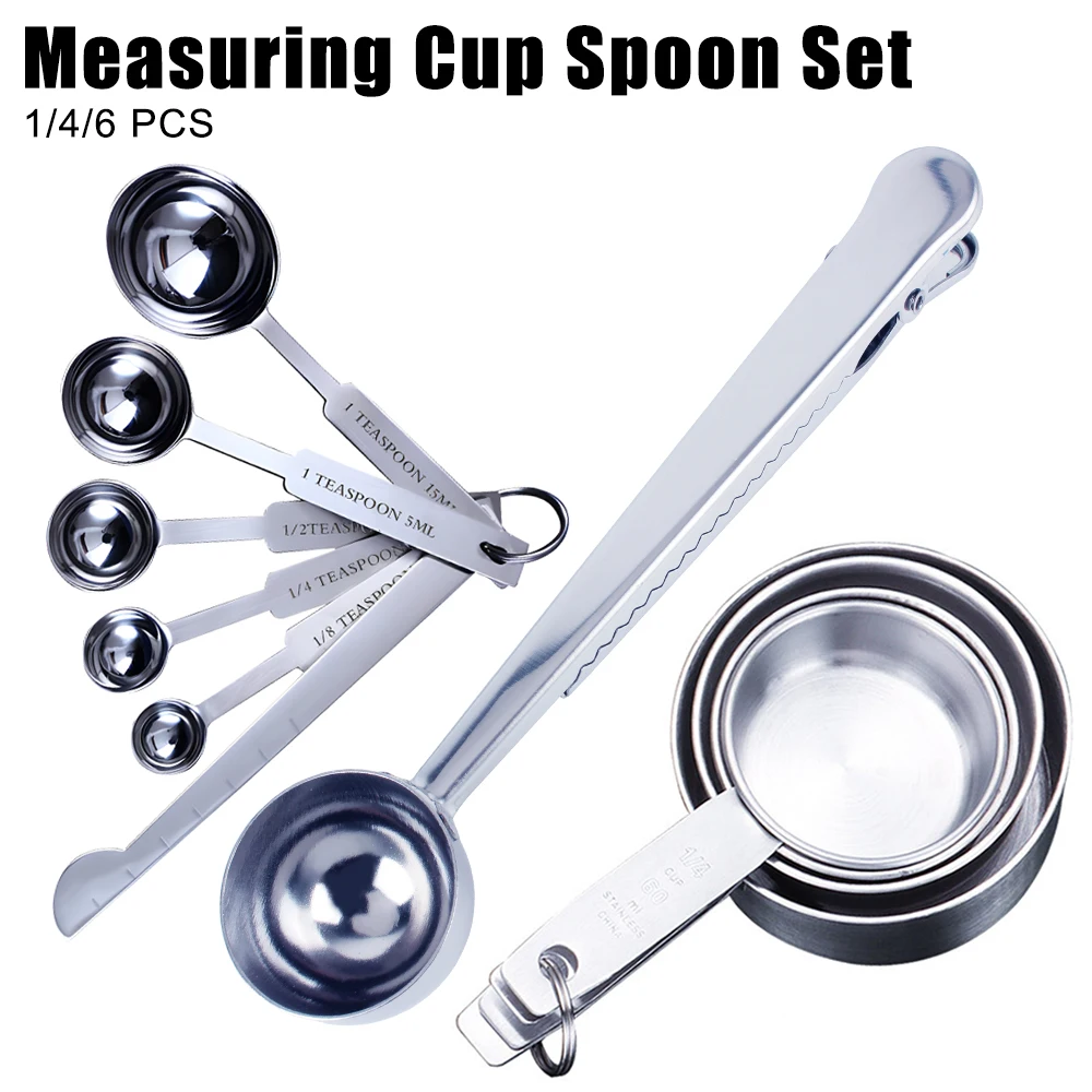 Kitchen Accessories Measuring Cups and Spoons Set Stainless Steel 1/4/6 ...