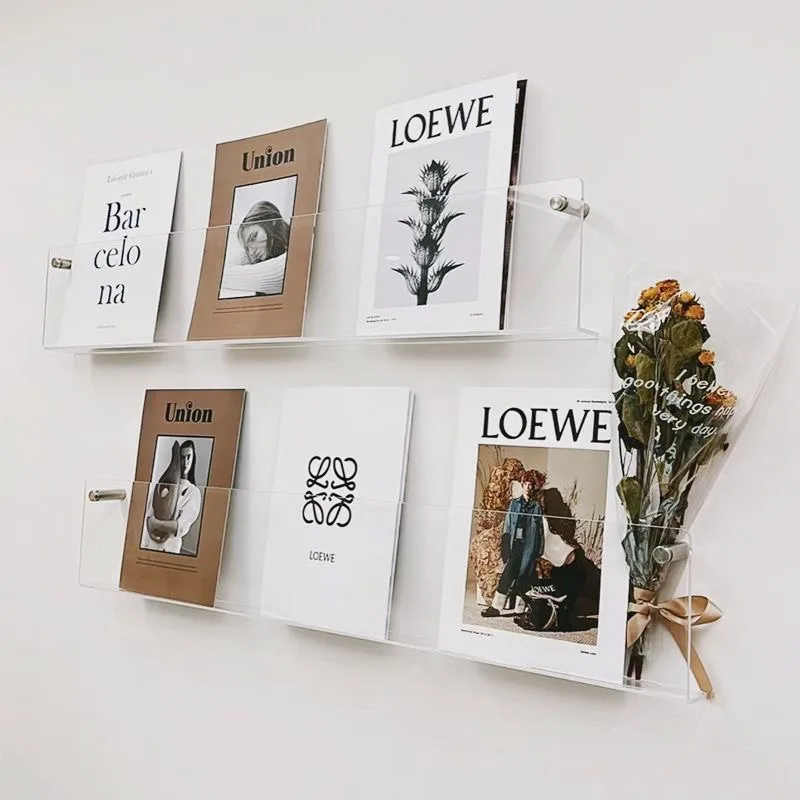 Nordic Creative Wall-Mounted Bookshelf Transparent Acrylic Book Display Wall Hanging Magazine Rack for Home Decor Estantes FYMR
