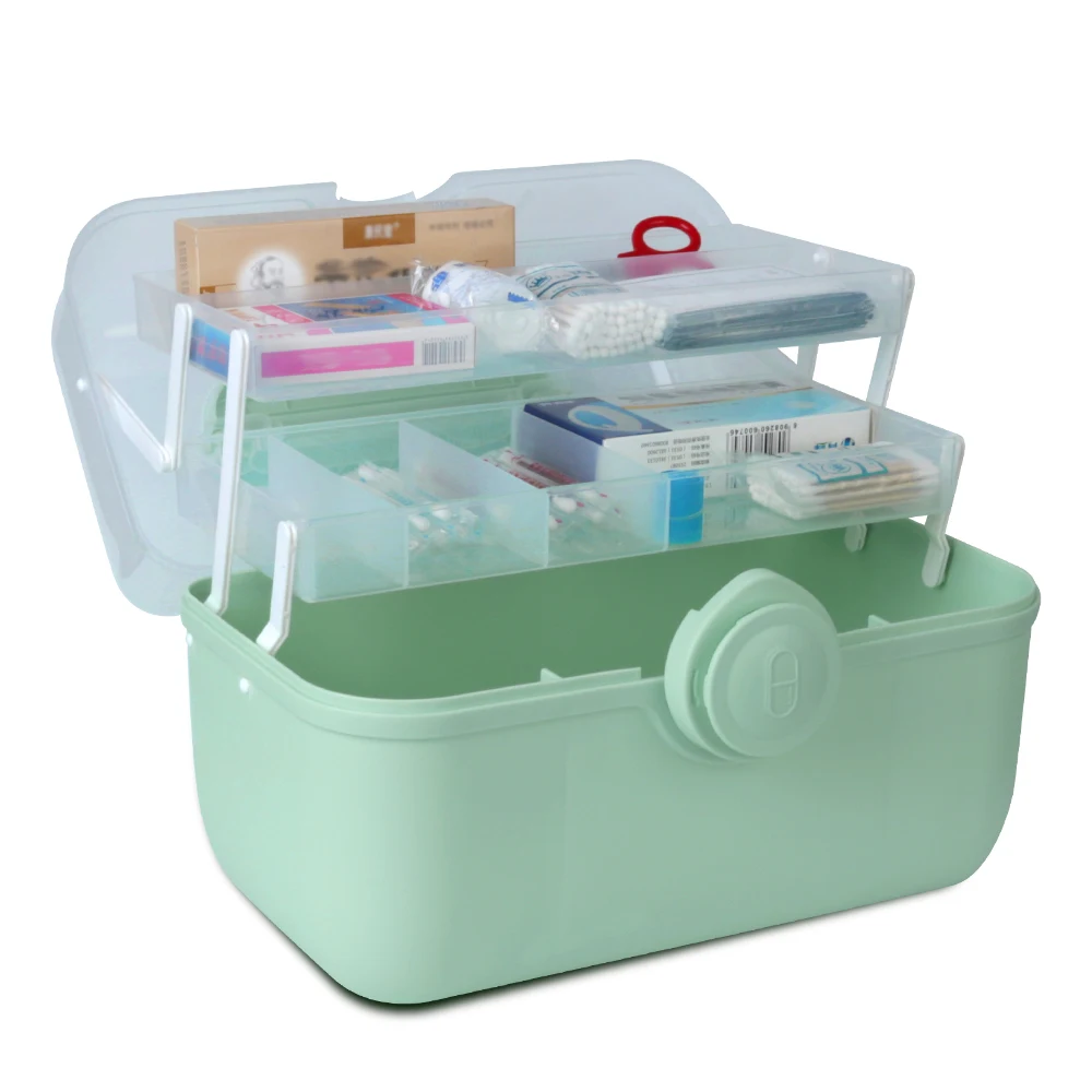 

3 Tiers High Capacity Family Emergency Kit Container Organizer First Aid Kit Storage Box Plastic With Handle Medicine Chest