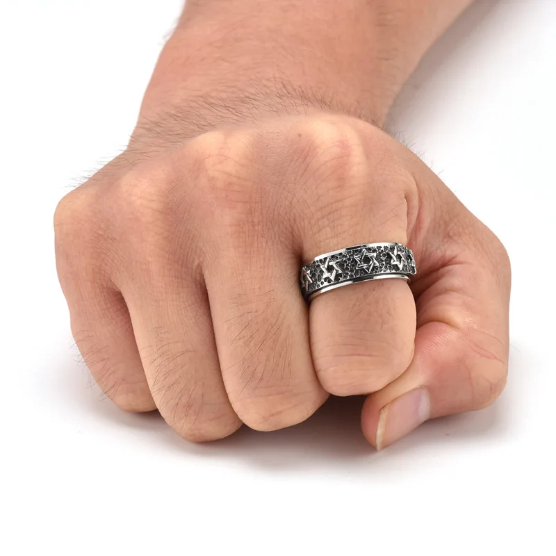 8mm Vintage Star of David Spinner Ring Hexagram Jewish Six Pointed Rotable Fidget Stainless Steel Rings Relieve Stress Men Women 5