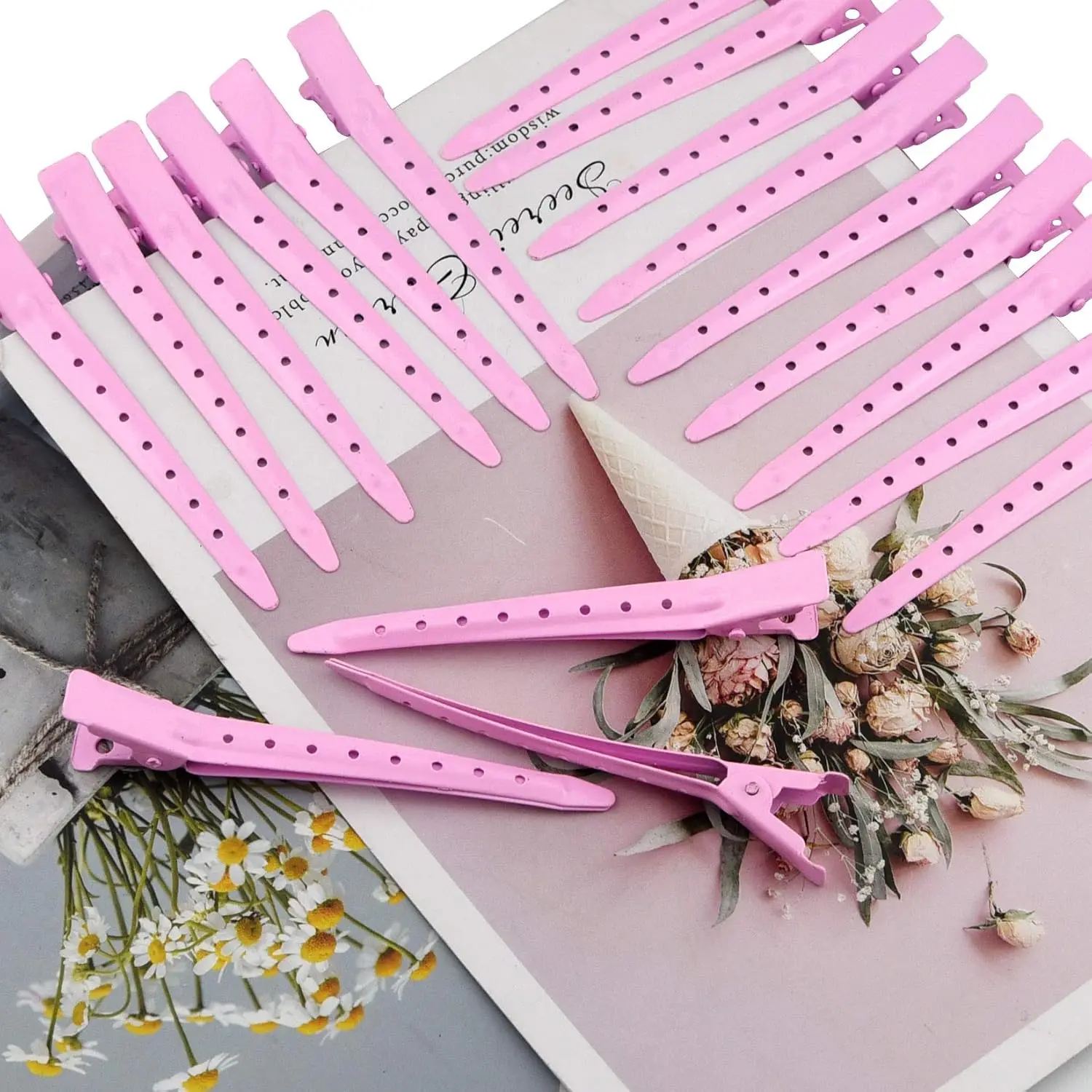 Hair Clips 20 Pcs Duck Bill Clips Rustproof Metal Alligator Curl Clips with Holes for Hair Styling Coloring wig tool