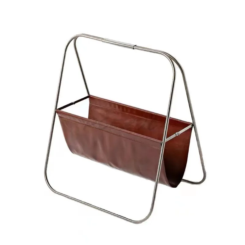 Simple Stainless Steel Leather Book and Newspaper Storage Rack Household Storage Rack Newspaper and Magazine