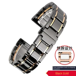 Elegant Ceramic Watch Strap - Precision Steel Watchband for Men and Women, Luxurious Design in 18mm, 20mm, 22mm Sizes (Black gold)