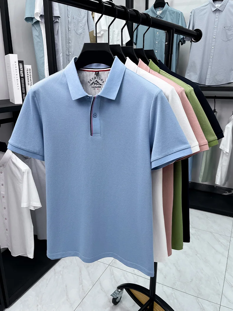 Luxury 100% cotton men's short sleeve polo shirt fashionable stripes comfort texture summer new high-end business casual T-shirt 10 Sef8e27bb2d294feb8ff63fa66bae06cbe