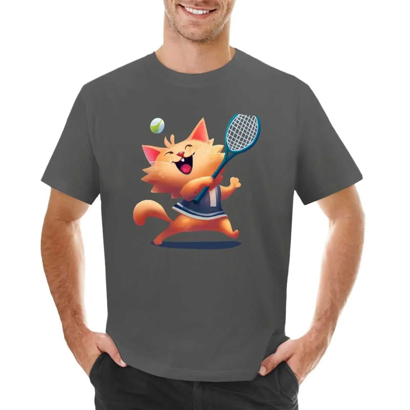 

Female Cat Tennis Player T-shirt anime clothes korean fashion Short sleeve tee vintage clothes black t shirts for men