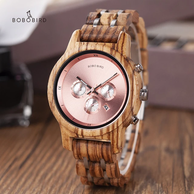 BOBO BIRD-Montres de Luxe en Bois pour Femme, Cadrans à 3 Coussinets,  Chronographe, Support Personnalisé