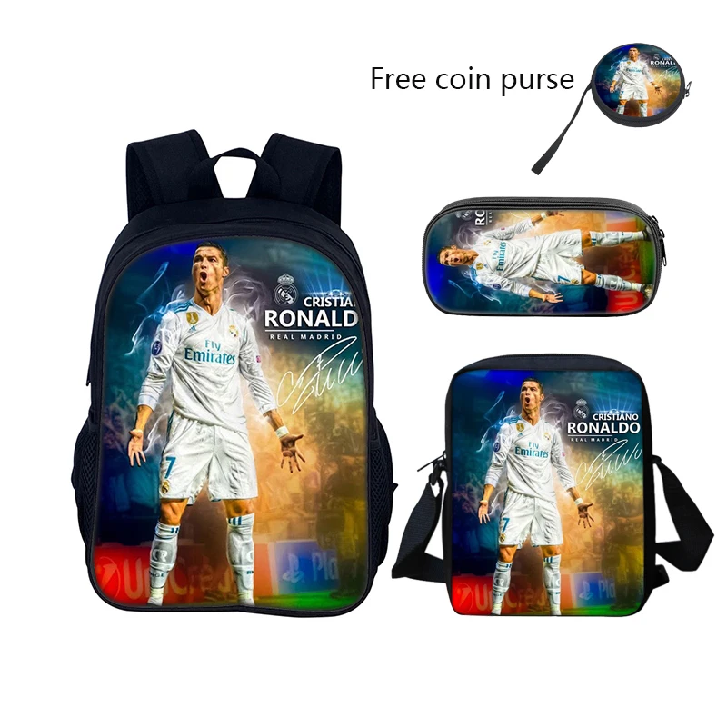 3 pcs set Football CR7 Star Child School Backpack with Lunch Bags Pencil Bags School Bags for R-Ronaldos Boys Girls Best Gift 4