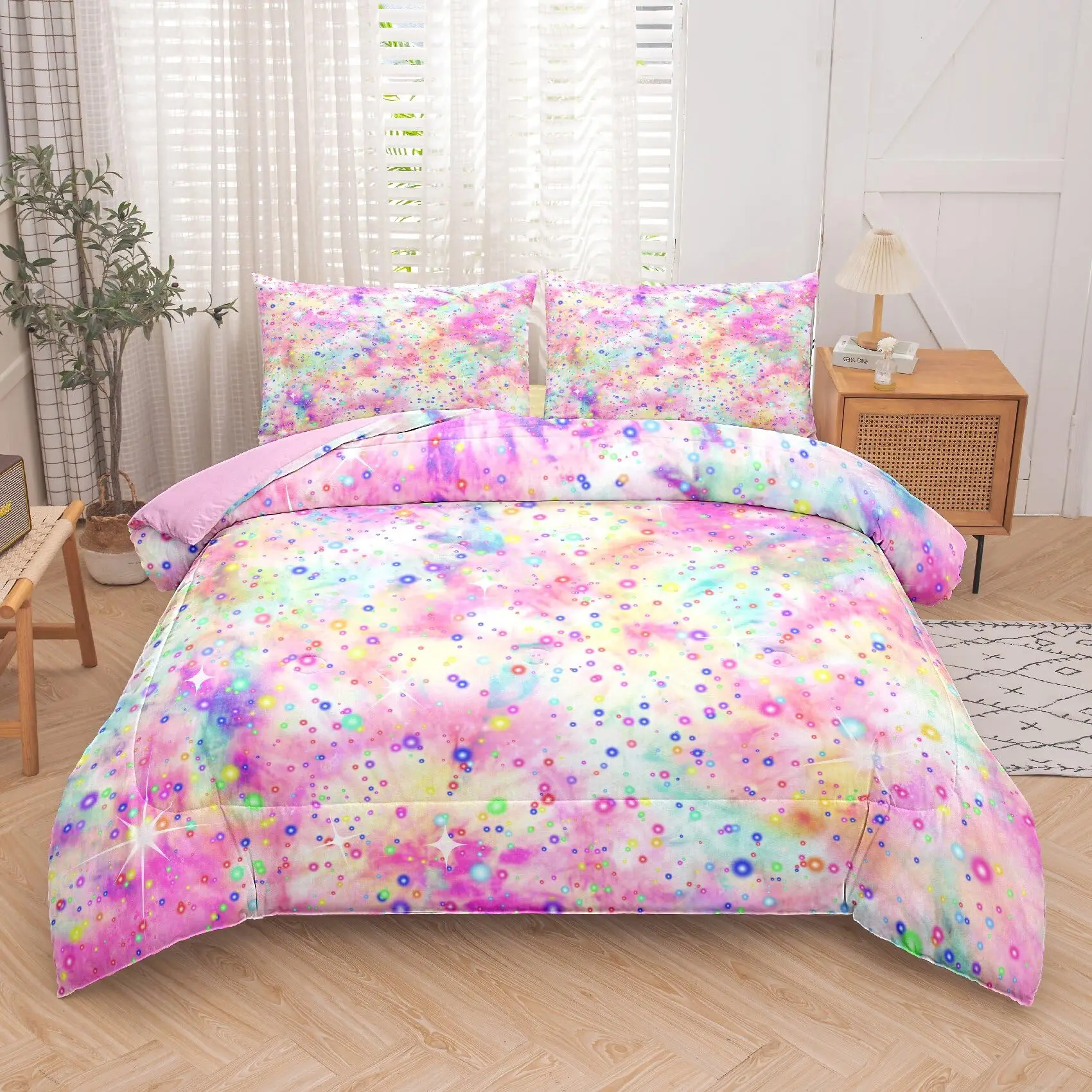 Purple Unicorn Bedding Set, Comforter Set Twin For Teen Girls And Boys,Printed Galaxy Bed Sets With Pillowcases King Queen Size 3