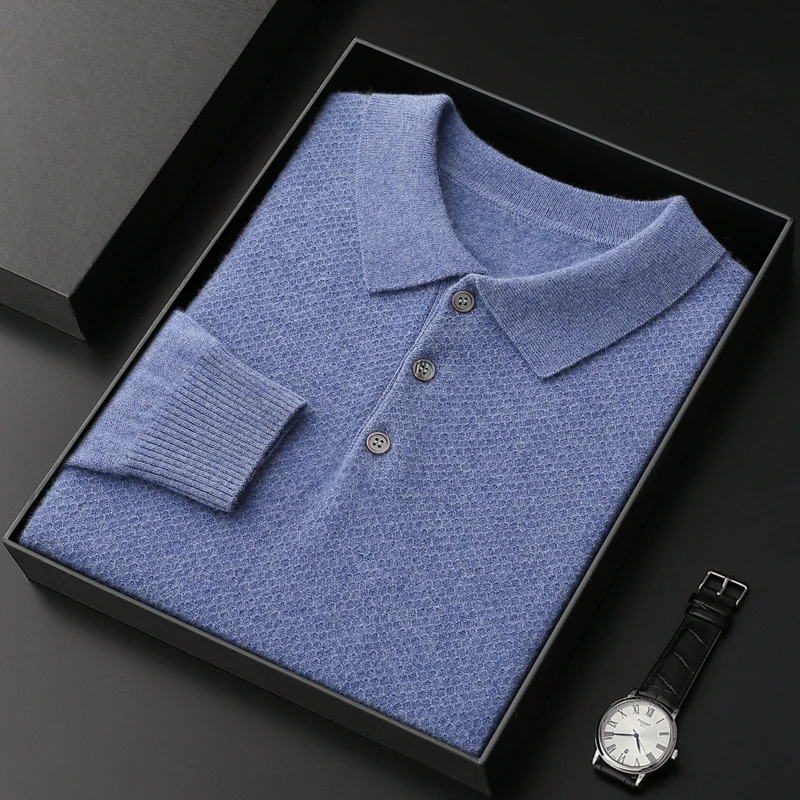 Autumn And Winter New 100% Cashmere Sweater POLO Collar Solid Color Casual Versatile Temperament Fashionable Sweater For Men 4