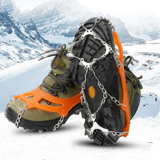 Chaussures antidérapantes en acier à 32 dents, pour la marche, la neige,  Crampons, bottes d'escalade - AliExpress