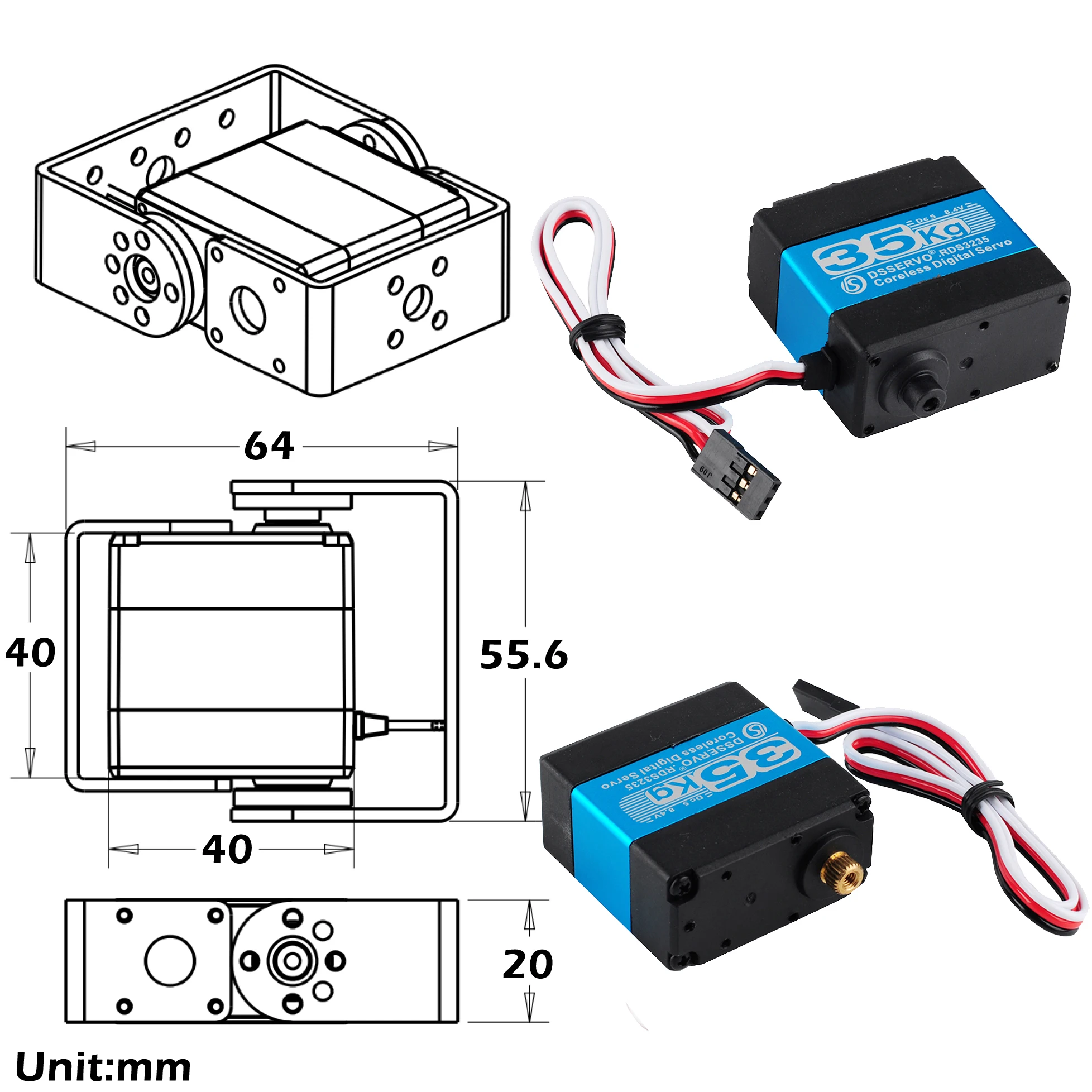 Servo Robot RDS3235SG 35kg - Servomoteur Digital Étanche 270° Avec Supports (Pour Bras Robotique, RC)