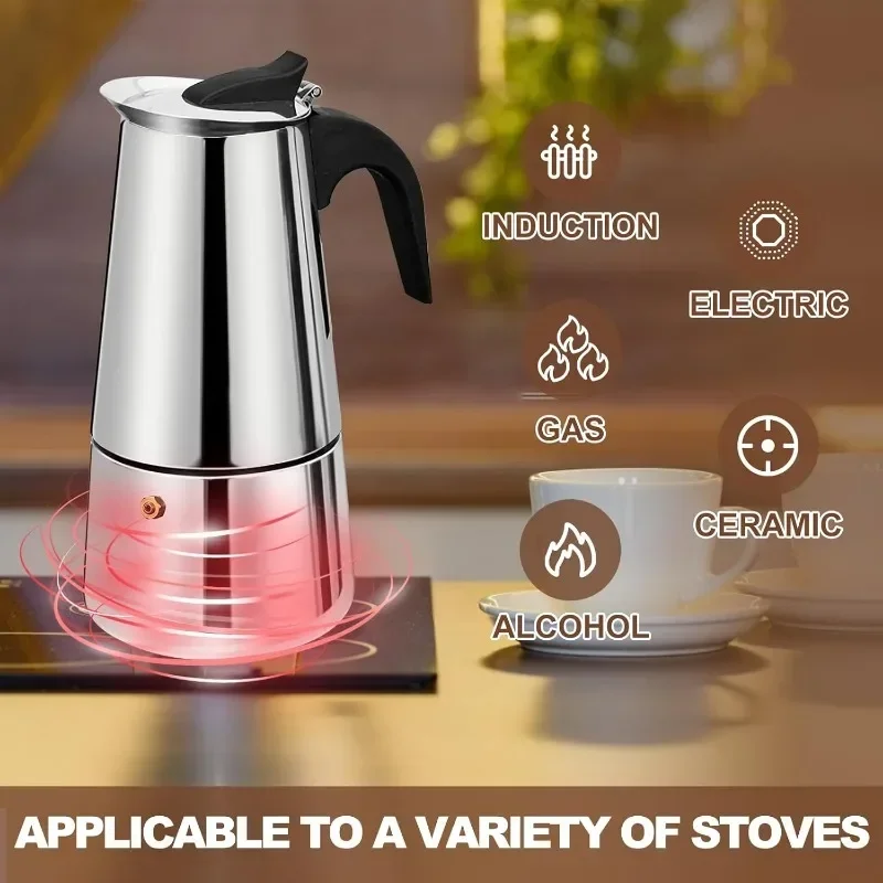 Espresso Coffee Maker Coffee Maker Coffee Pot Espresso Maker 2/4/6 Cups Stainless Steel Moka Pot Maker Coffee Maker coffee jug Italian Coffee Machine Fit Induction Cooker Coffee Accessories