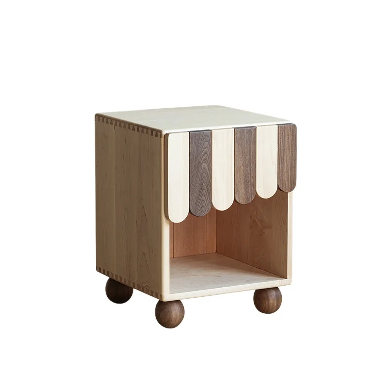 Solid wood children's bedside table Modern simple bedroom storage cabinet Nordic color matching locker