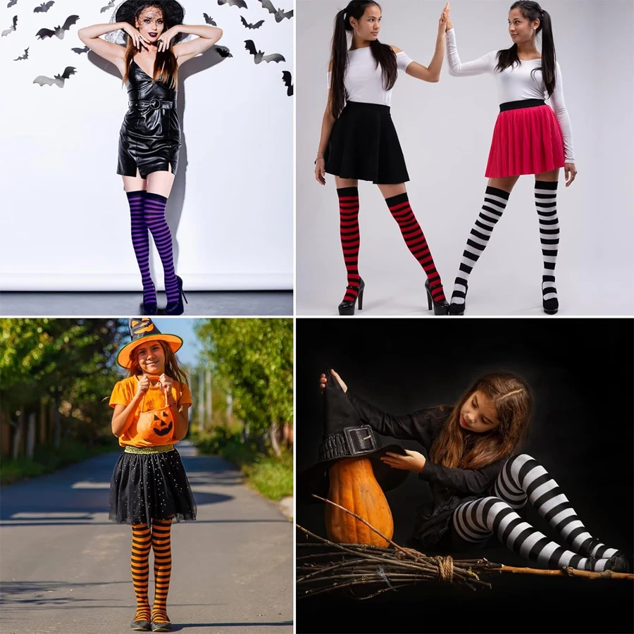 Womens Striped Thigh High Sock Over Knee Thigh High Stockings for Independence Day Christmas Halloween Witch Cosplay Stocking