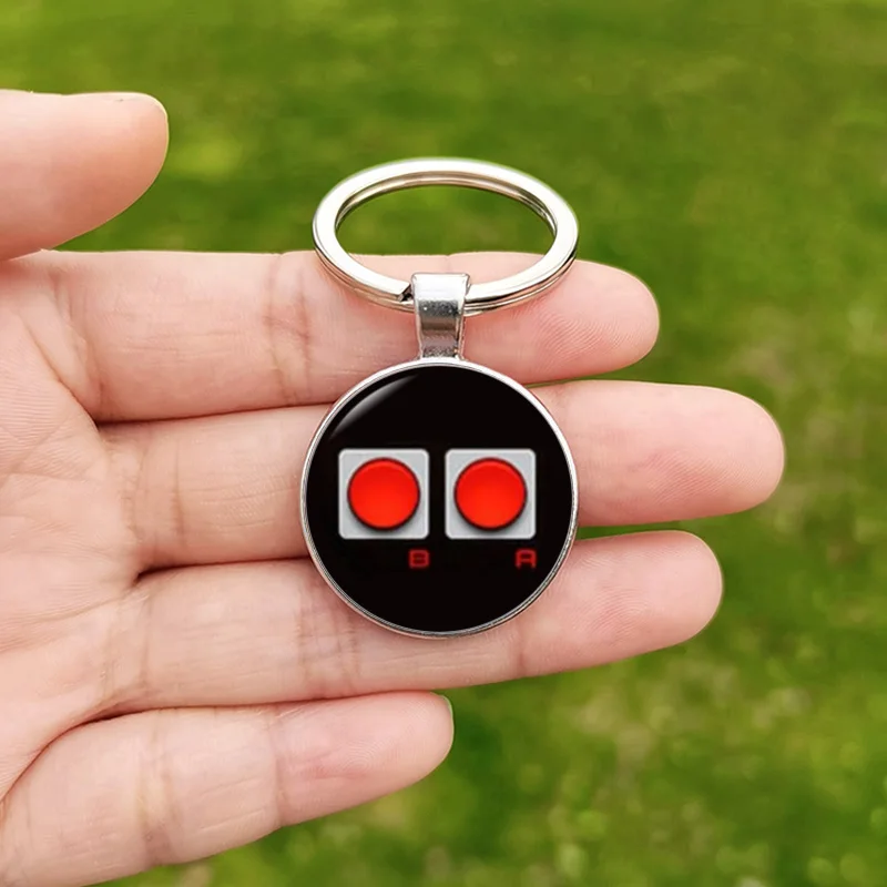 Game Controller Keychain Pendant Hip Hop Old Video Game Controller Picture Handmade Glass Cabochon Keychains Key Ring for Friend
