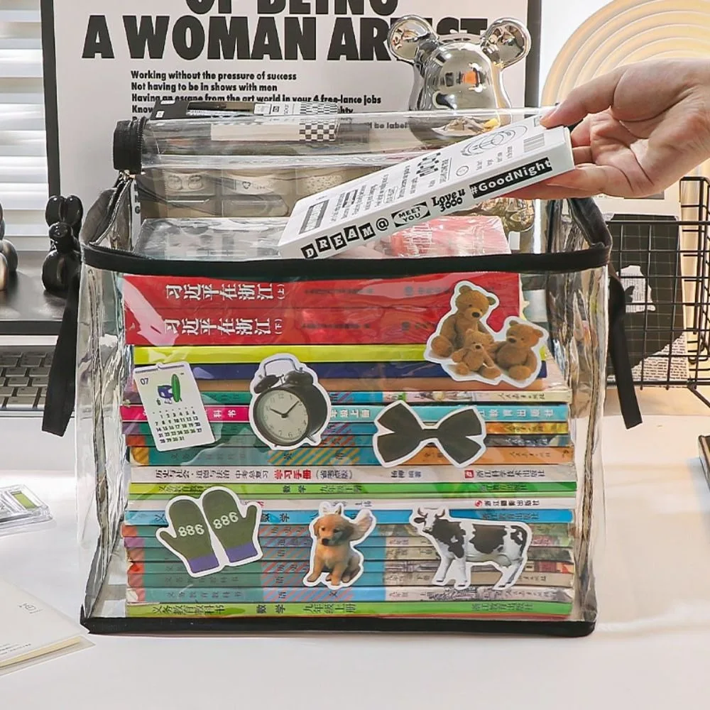 Foldable book box student dormitory classroom book organizer transparent waterproof household organizing storage box