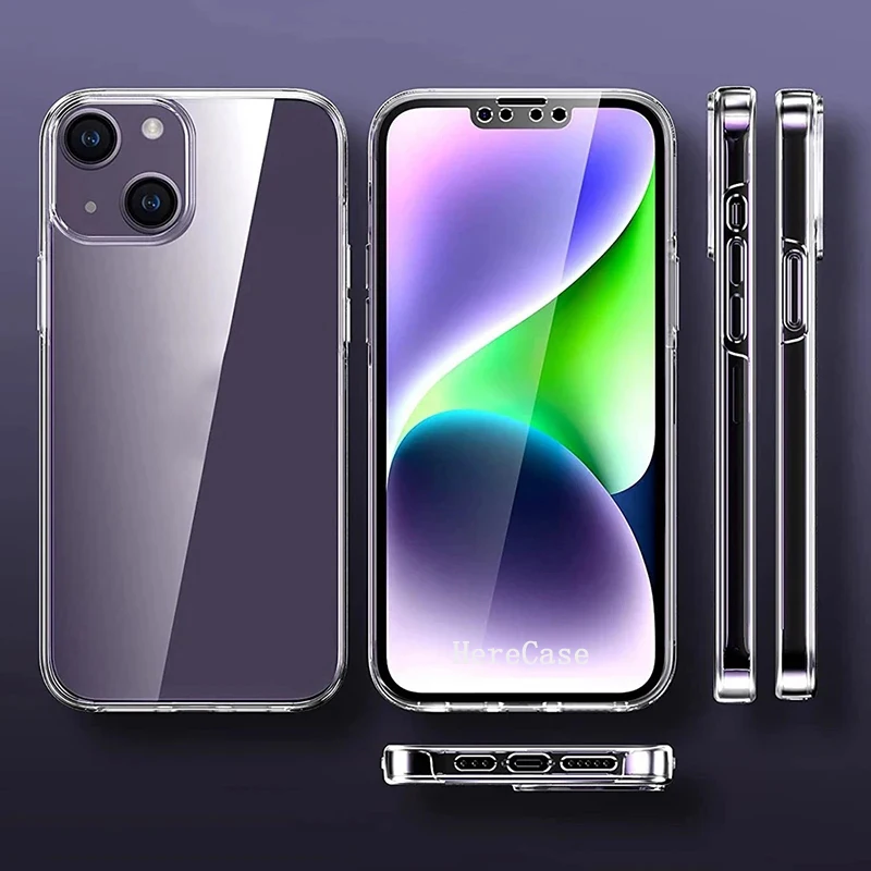 360-Degree Transparent Full Protection Phone Case with Soft Front Film and Hard PC Bumper Cover