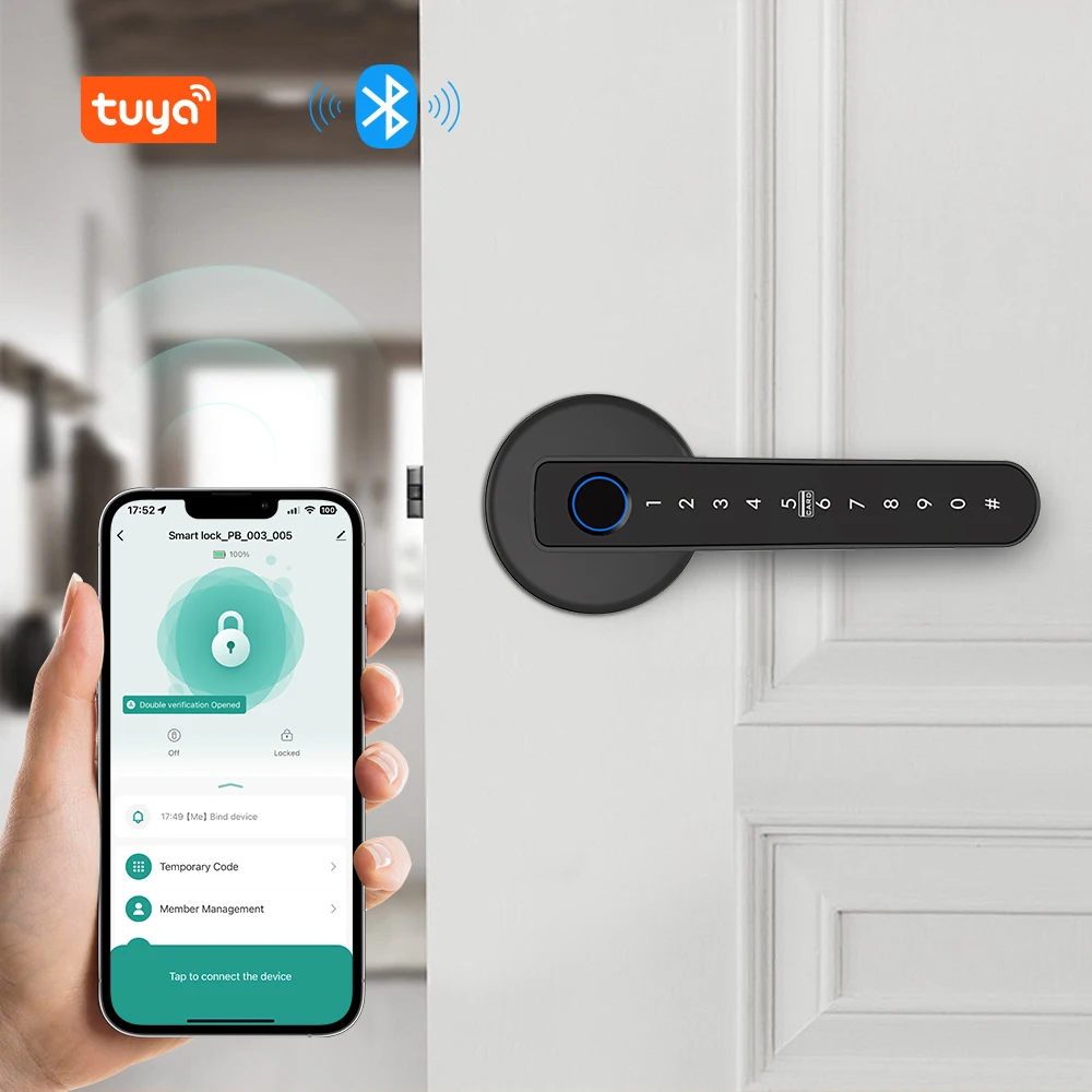 Bluetooth Smart Handle Lock,Tuya Fingerprint Door Lock Home Security Lock.