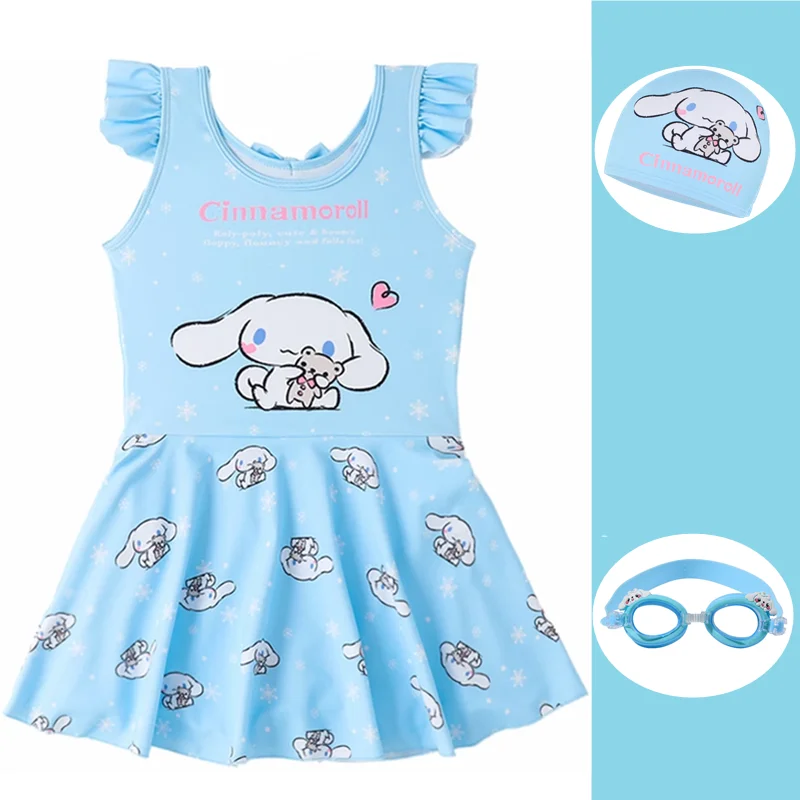 

Детские купальники Cinnamoroll Kuromi, милые купальники Hello kitty My Melody для девочек, купальник бикини, летняя пляжная одежда для плавания, быстросохнущая