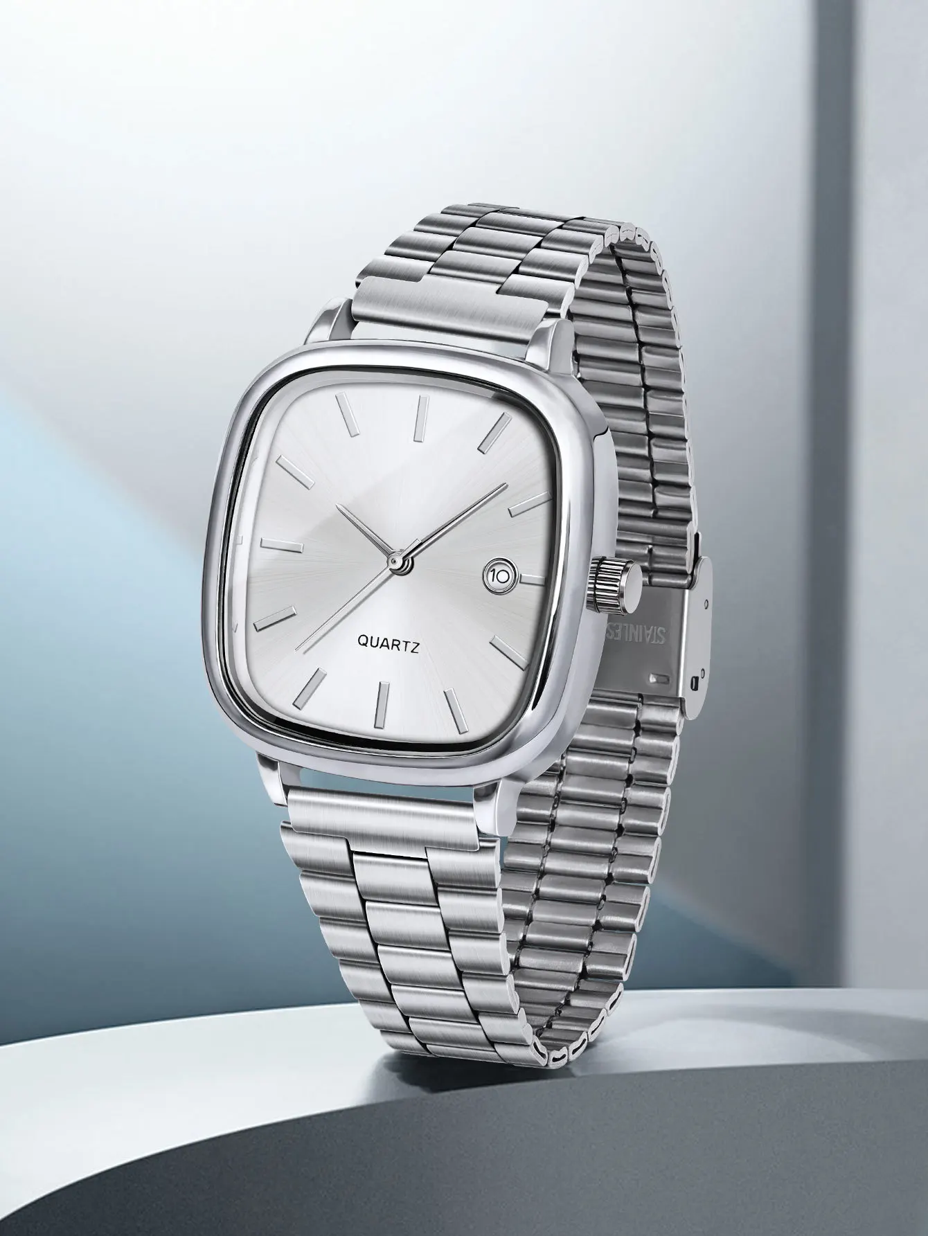 Couple's Steel Belt Small Square Calendar Simple Men's and Women's Commuting Quartz Watch