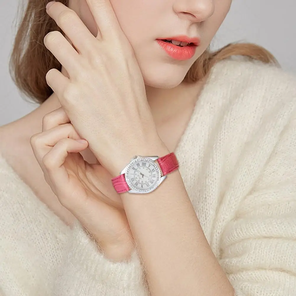 

Timekeeping Wristwatch Stylish Ladies Quartz Watch with Numerals Faux Leather Strap Rhinestone Decor High Accuracy for Wear