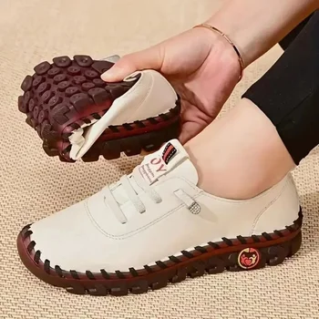 Sneakers Women Shoes Loafers Lace Up Leather Flat New Spring Casual comfortable Mom Shoe Mujer Zapatos Chaussure Femme 1
