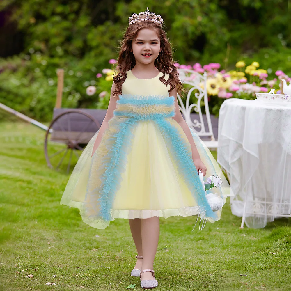 

Детское платье принцессы для дня рождения с цветочным узором для девочек; Разноцветное газовое Пышное вечерние; Вечерние платья; Детская одежда для девочек