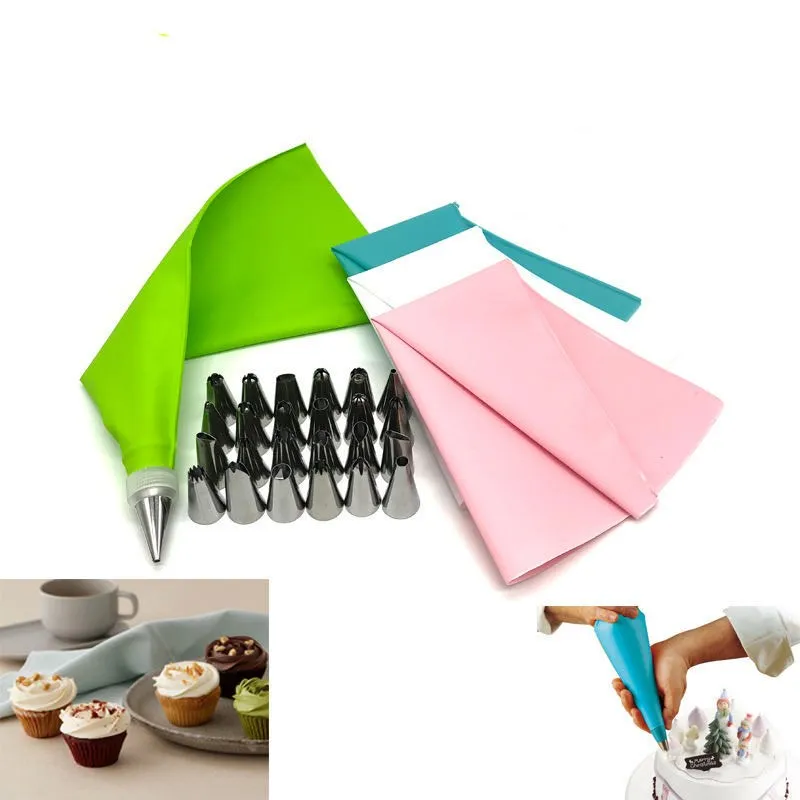 

26PC/Set Kitchen Baking Cake Decorating Tool Silicone Icing Piping Cream Pastry Bag +24 Nozzle Set Cake Decorating Tools