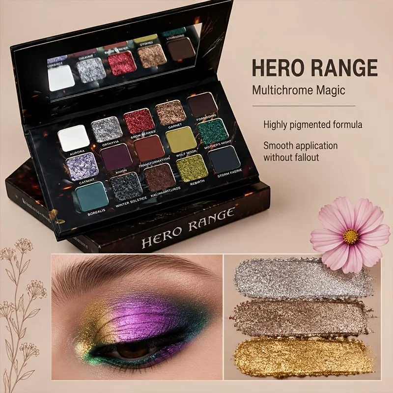 15 Colors Goth Eyeshadow Palette Matte Shimmer Glitter High Pigment Waterproof Halloween Smoky Eye Makeup