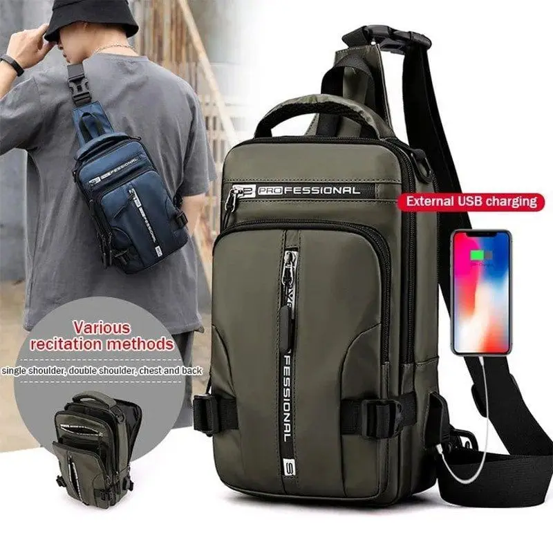 

Multi-functional Crossbody Bags Sling Bag for Men Shoulder Backpack Chest Bags with USB Cable for Hiking Camping Outdoor Trip