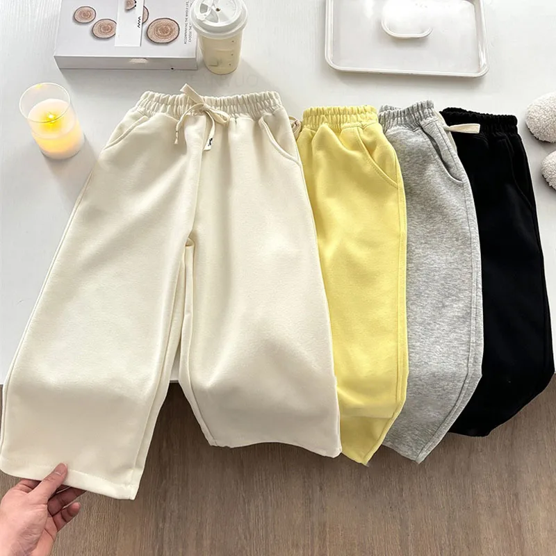 Spring Autumn New Kids Wide Leg Pants Boys Girls Baby Sports Pants Korean Fashion Versatile Solid Children Straight Leg Trousers
