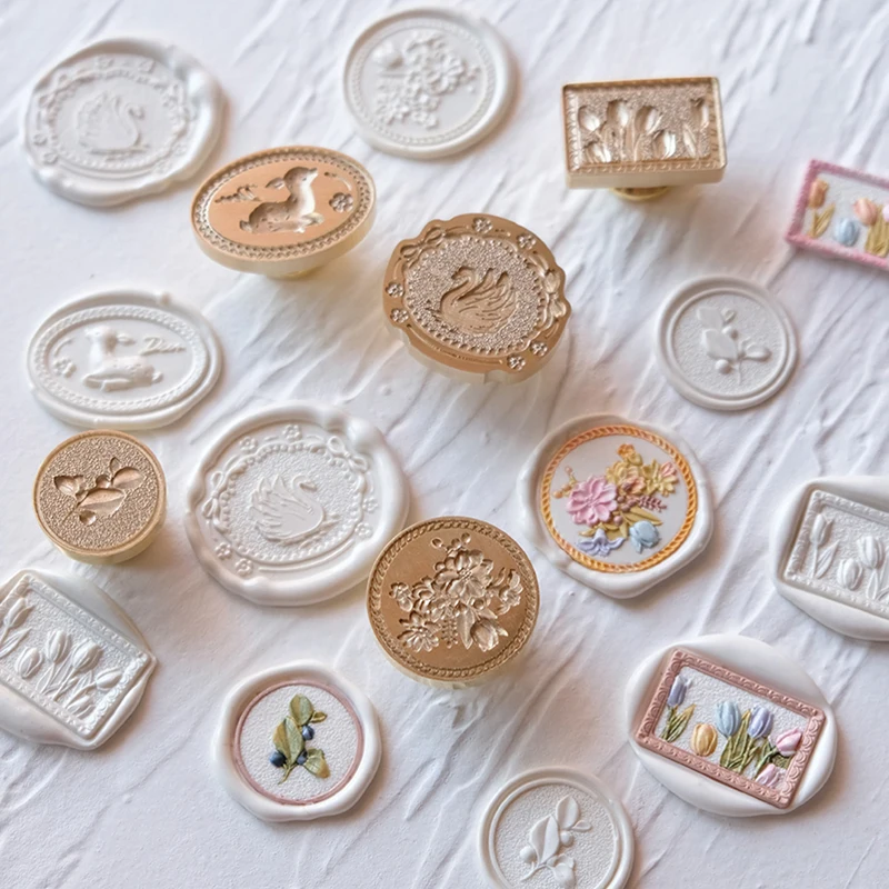 

European Swan Shaped Stamp Head Relief Fire Lacquer Seal Frosted Tulip Blueberry Wax Stamp Envelope Sealing Decoration