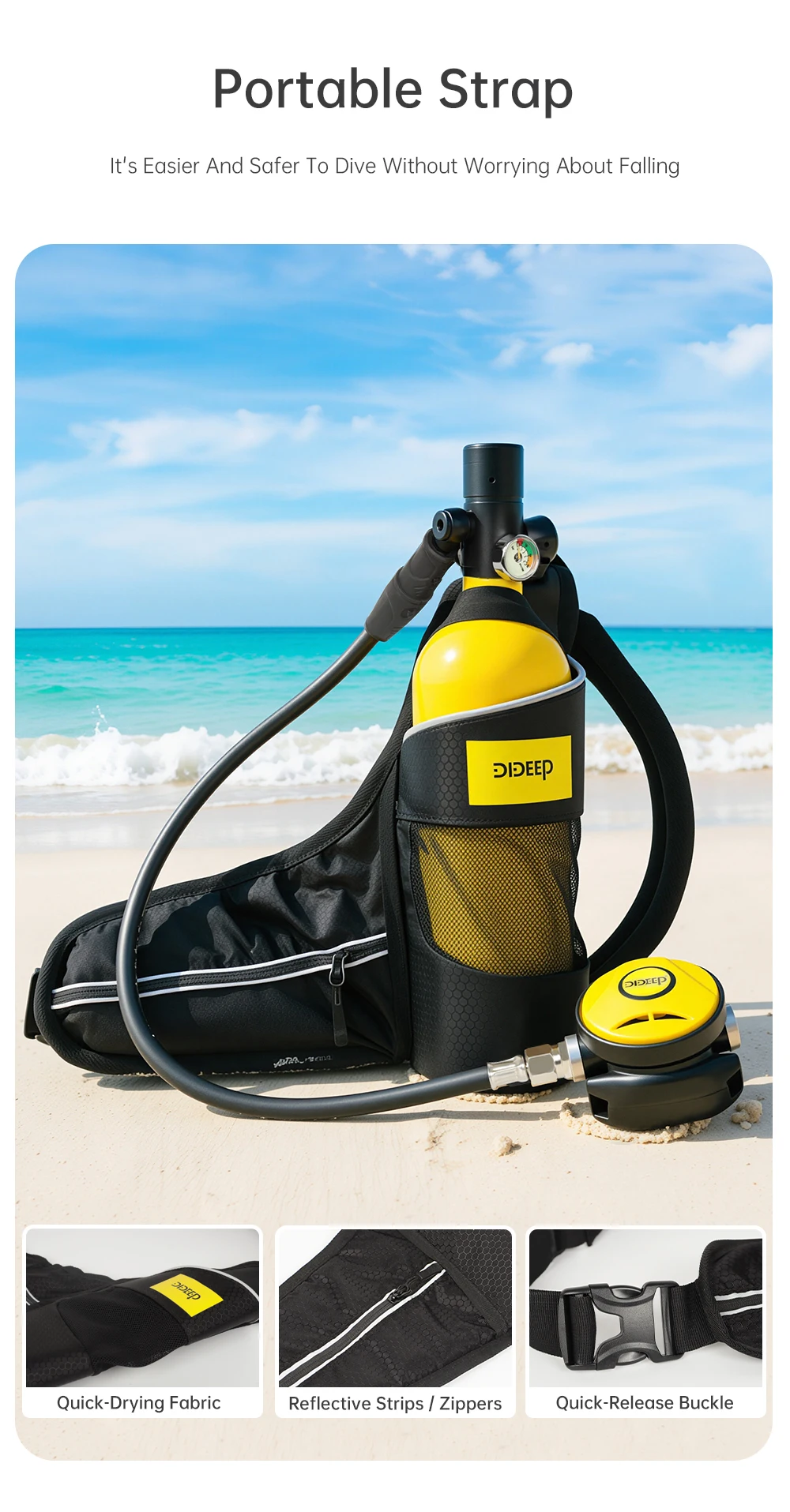 DIDEEP 1-Liter Mini-Tauchflaschen-Set, 15-20 Min. Unterwasser-Tauchzeit, Einfach zu Bedienen, Tragbare Tauchflasche mit 3000 PSI, Sommer-Tauchen zur Erfrischung, Geeignet für Outdoor-Aktivitäten und Reisen – Detail 9