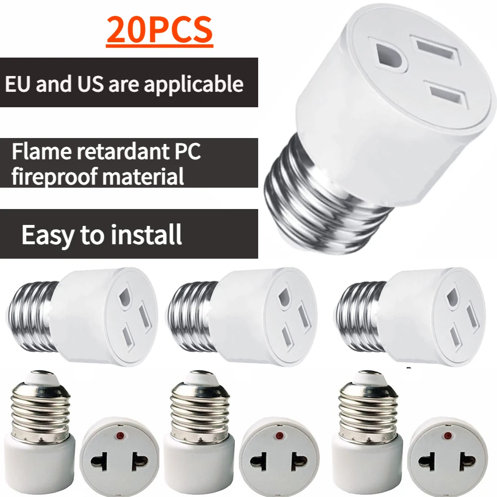 1-20pcs E27/E26 US/EU Plug Connector Accessories Bulb Holder Lighting Fixture Bulb Base Screw Adapter Portable White Lamp Socket