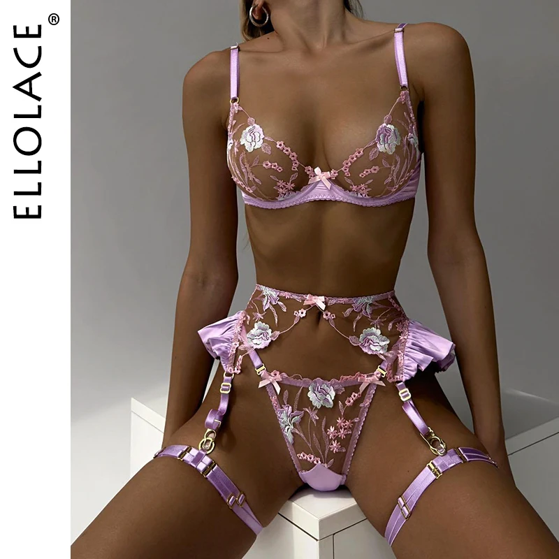 Women Lingerie Set Women Underwear Set Sexy Bra Set Ruffle Floral Intimate Set Transparent Lace Pushup Bra Outfits