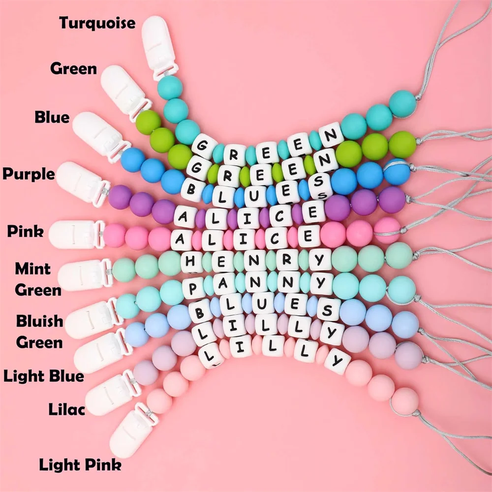 2pcs Solid Color Baby Pacifier Holder Personalize Name Custom Newborn Dummy Nipple Chain Babies Accessories Teething Toys Gifts