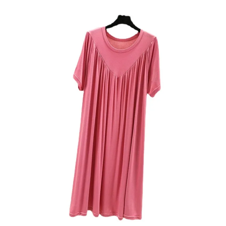 JIAYAN Summer Nightgown Thin Modal Loose Large Size Dress Solid Color Sleep Shirts Women's Pleated A-line Pajama