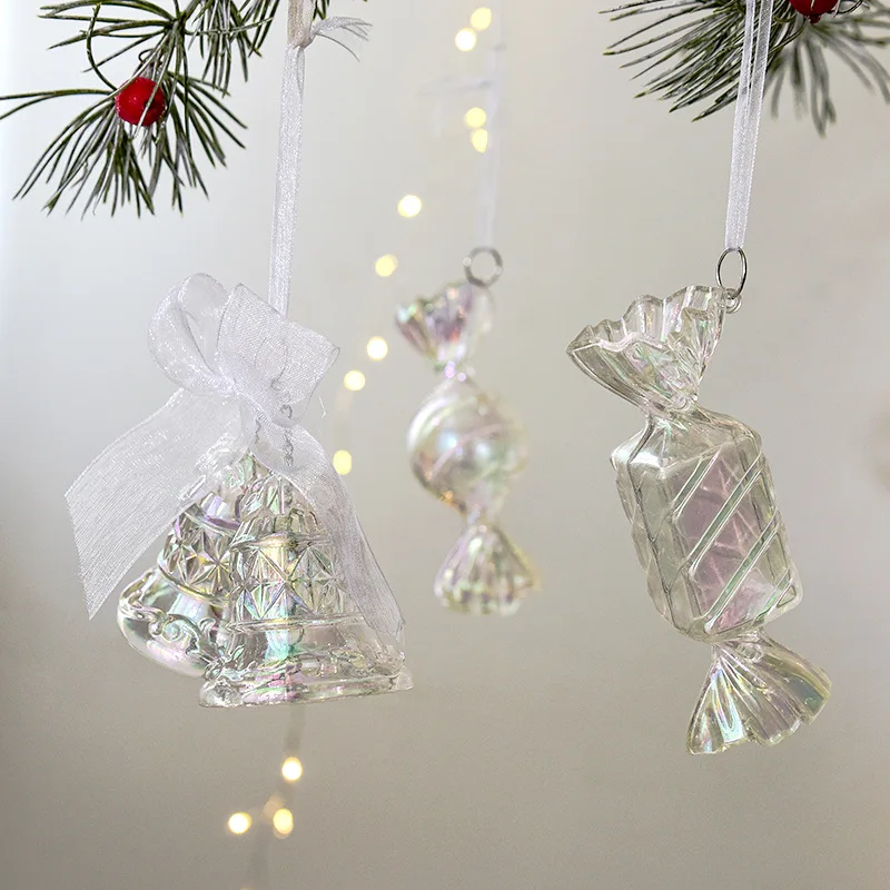 

Christmas Decoration Transparent Colorful Bell Shaped Small Pendant DIY Christmas Tree Elk Snowflake Pendant